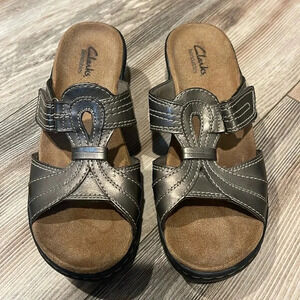 Clarks Women's Silver Slide Sandals